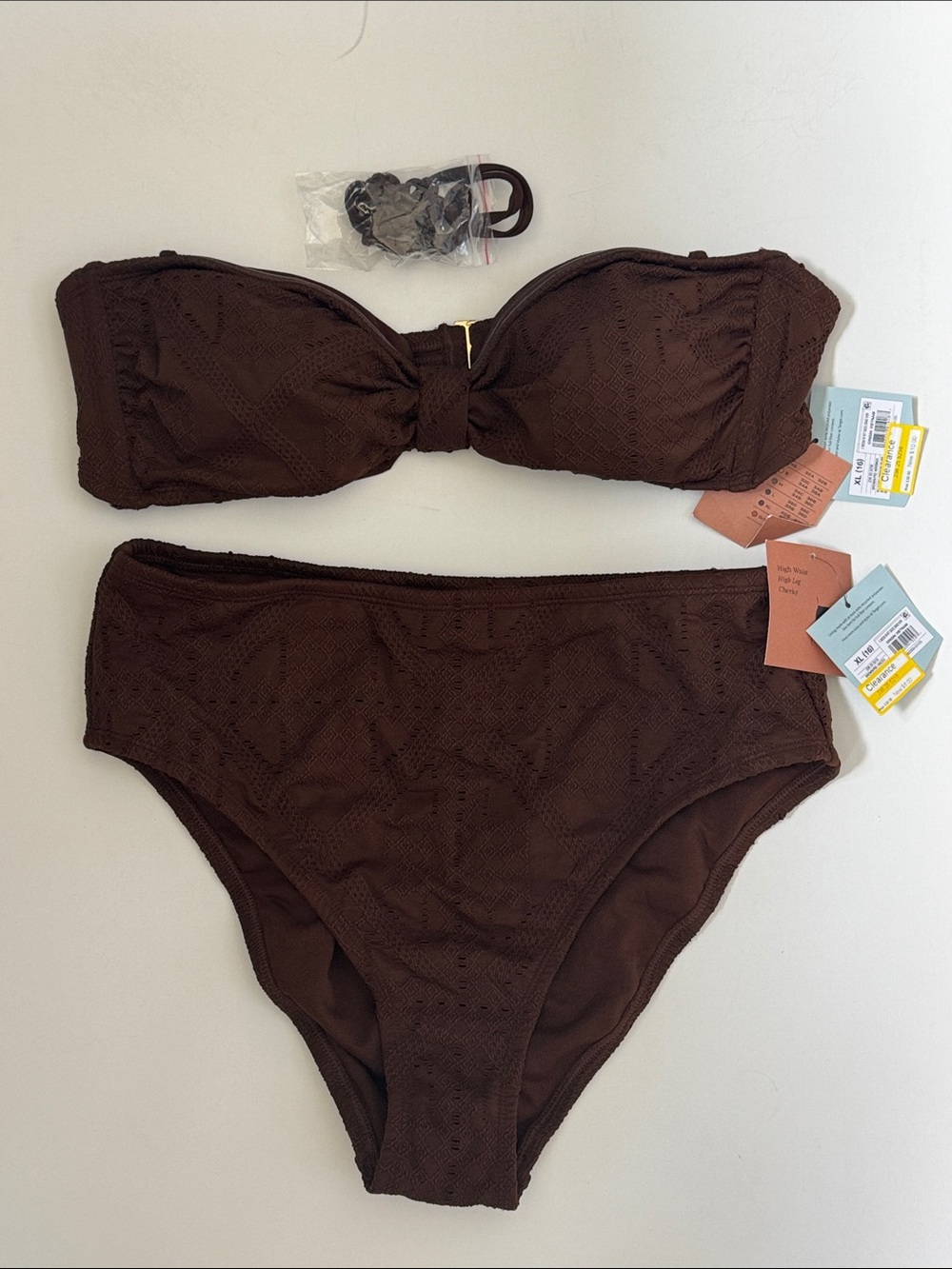 Shade & Shore Brown Strapless Bandeau Bikini Set